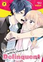 "Glasses with a Chance of Delinquent." Zwei Anime-Figuren, ein Junge mit dunklem Haar flüstert einem Mädchen mit langem Haar zu.