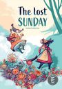 "The Lost Sunday" und "Ileana Surducan". Zwei Figuren, eine fliegend, eine gehend, inmitten bunter Blumen.