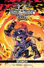 Text: "A Nacelleverse Story Biker Mice from Mars, Scorch, Matt Hotson, V Ken Marion."  
Illustration: Dynamische Mausfigur mit Hammer.