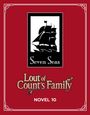 „Seven Seas“, „Lout of Count’s Family“, „NOVEL 10“. Illustration eines Segelschiffs auf rotem Hintergrund.