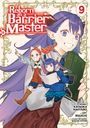 „Reborn as a Barrier Master“ und „9“. Drei Anime-Figuren, eine hält ein Buch, die anderen zwei sind kleiner und fröhlich.