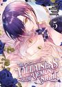 Text: "The Villainess and the Demon Knight", "Manga 5". Zwei Figuren mit lila und blonden Haaren, umgeben von blauen Rosen.