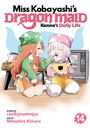 Titel: "Miss Kobayashi's Dragon Maid: Kanna's Daily Life". Zwei fröhliche Figuren in Kochkleidung, in einer Küche.