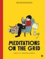 Texte: "MEDITATIONS ON THE GRID", "COMICS BY JONATHAN BENNETT". Logo-Illustration: Person in Sessel, liest. Karton mit "FREE".