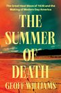 „THE SUMMER OF DEATH“ von Geoff Williams. Wüstenlandschaft unter farbigem Himmel.
