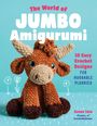 "The World of Jumbo Amigurumi" steht groß über einem gehäkelten Plüsch-Stier mit blauen Augen auf einem blauen Hintergrund.