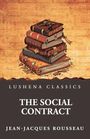 "Lushena Classics. The Social Contract. Jean-Jacques Rousseau." Illustration: Bücherstapel mit herbstlichen Blättern.