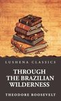 "Lushena Classics, Through the Brazilian Wilderness, Theodore Roosevelt." Illustration von Büchern auf altem Papier.
