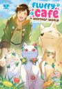 "MANGA 3" und "Fluffy Café in Another World." Ein Mann und niedliche, dekorierte Tiere in einem farbenfrohen Garten.