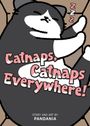 Text: „Catnaps, Catnaps Everywhere!“ und „STORY AND ART BY PANDANIA“. Illustration einer schlafenden Katze.