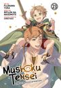 „Mushoku Tensei: Jobless Reincarnation“, zwei fröhliche Figuren, ein Erwachsener mit Kind auf den Schultern, beide lächeln.