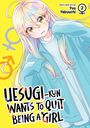 „UESUGI-kun wants to quit being a girl“. Eine Illustration mit einem blonden Mädchen und Geschlechtersymbolen auf gelbem Hintergrund.