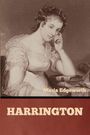 Der Text lautet "Maria Edgeworth" und "HARRINGTON". Eine Frau sitzt gedankenvoll an einem Tisch mit Büchern.