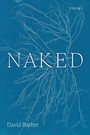 "NAKED," "POEMS" und "David Barber" sind in Weiß auf blauem Hintergrund mit feinen weißen Verästelungen abgebildet.