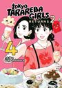 „Tokyo Tarareba Girls Returns 2“, zwei Frauen mit Getränken, verschiedene Desserts um sie herum, rosa Hintergrund.