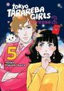 „Tokyo Tarareba Girls Returns 2“, „5“, „Akiko Higashimura“. Illustration: Mann und Frau denken nach, umgeben von bunten Elementen.