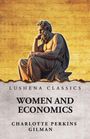 LUSHENA CLASSICS, WOMEN AND ECONOMICS, CHARLOTTE PERKINS GILMAN. Eine nachdenkliche Statue vor einer Schriftrolle.