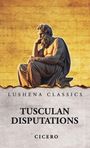"Lushena Classics Tusculan Disputations Cicero". Eine antike Statue eines nachdenklichen Mannes vor historisch anmutendem Text.