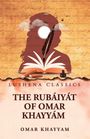 "LUSHENA CLASSICS. THE RUBÁIYÁT OF OMAR KHAYYÁM. OMAR KHAYYAM." Silhouette mit Buch, Feder, Sonne und Wolken.