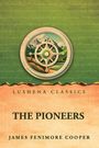 „The Pioneers“ von James Fenimore Cooper, Lushena Classics. Illustration: Berglandschaft mit Kompasssymbol.