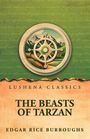Lushena Classics: "The Beasts of Tarzan" von Edgar Rice Burroughs. Oben ein Kompass mit Berglandschaft in Grün.