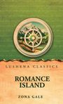 Der Text lautet: "Lushena Classics, Romance Island, Zona Gale". Oben ist ein Kompassmotiv mit Bergen.