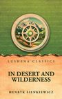 Lushena Classics, In Desert and Wilderness, Henryk Sienkiewicz. Illustration mit einem Kompass und Bergen.