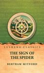 Text: "Lushena Classics. The Sign of the Spider. Bertram Mitford." Illustration: Kompass vor Bergen und grüner Landschaft.