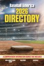 "Baseball America 2026 DIRECTORY" in großen Buchstaben. Stadion mit Spielfeld, Basis im Vordergrund und Zuschauermenge.