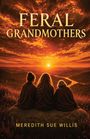 "Feral Grandmothers" und "Meredith Sue Willis". Drei Personen sitzen, blicken auf einen Sonnenuntergang über Bergen.
