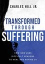 "TRANSFORMED THROUGH SUFFERING" von Charles Hill Jr. zeigt Silhouette eines Bergsteigers an einer Felswand.