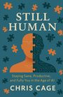 "Still Human" von Chris Cage. Silhouette eines Menschen, halb orange, halb mit Leiterbahnen, umgeben von Puzzleteilen.