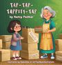 Titel „Tap-Tap-Tappity-Tap“ von Nancy Pushkar. Illustration: Mädchen und ältere Frau, die Kartons mit "Fragile" beschriften.