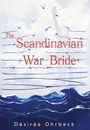 "The Scandinavian War Bride" in roter Schrift, Vögel fliegen, Freiheitsstatue im Hintergrund, Meer mit Wellen unten.