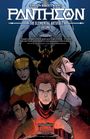 „PANTHEON: THE ELEMENTAL ARTIFACT VOLUME 1.“ Mehrere Figuren in Comic-Stil, darunter ein Tempel, ein Krieger und mystische Symbole.