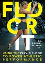 "FLOOR IT" groß in Gelb. Eine Frau im Sportoutfit hält einen Medizinball in einem Fitnessstudio.
