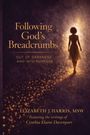 „Following God's Breadcrumbs: Out of Darkness and Into Purpose“ in goldener Schrift. Silhouette einer Frau im Lichtstrahl.