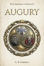 Text: "THE ASHARA COVENANT, AUGURY, C. K. Farrell". 

Illustration: Geschwungenes Emblem mit goldenen Verzierungen und Symbolen: Blume, Flammen, Flügel.