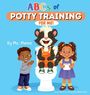 Titel: "ABCs of Potty Training for Me!". Ein fröhliches Stinktier sitzt auf einer Toilette zwischen zwei lachenden Kindern.