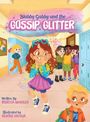 „Blabby Gabby and the Gossip Glitter“ steht in großen, bunten Buchstaben. Kinder in Schulflur, ein Mädchen mit magischem Glitzer.