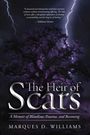 "The Heir of Scars" in silberner Schrift, violetter Baum vor einem stürmischen Himmel mit Blitzen.