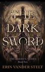 "THE DARK SWORD", ein Schwert von Pflanzen umgeben, violette und goldene Töne, kunstvolles Design.