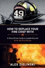 "HOW TO REPLACE YOUR FIRE CHIEF WITH AI" steht über einem Feuerwehrhelm mit Funkgerät und einem Feuer im Hintergrund.