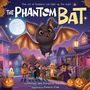 "The Phantom Bat" oben in einem fantasievollen Stil. Kinder in Halloween-Kostümen und eine freundliche Fledermaus in einer bunten Szene.