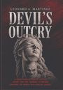 „Leonard A. Martinez, Devil's Outcry. A legal thriller about justice, doubt, and courage.“ Illustration einer Statue.