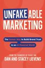 "UNFAKEABLE MARKETING" und "The Human Way to Build Brand Trust in an AI-Powered World". Roter Hintergrund.